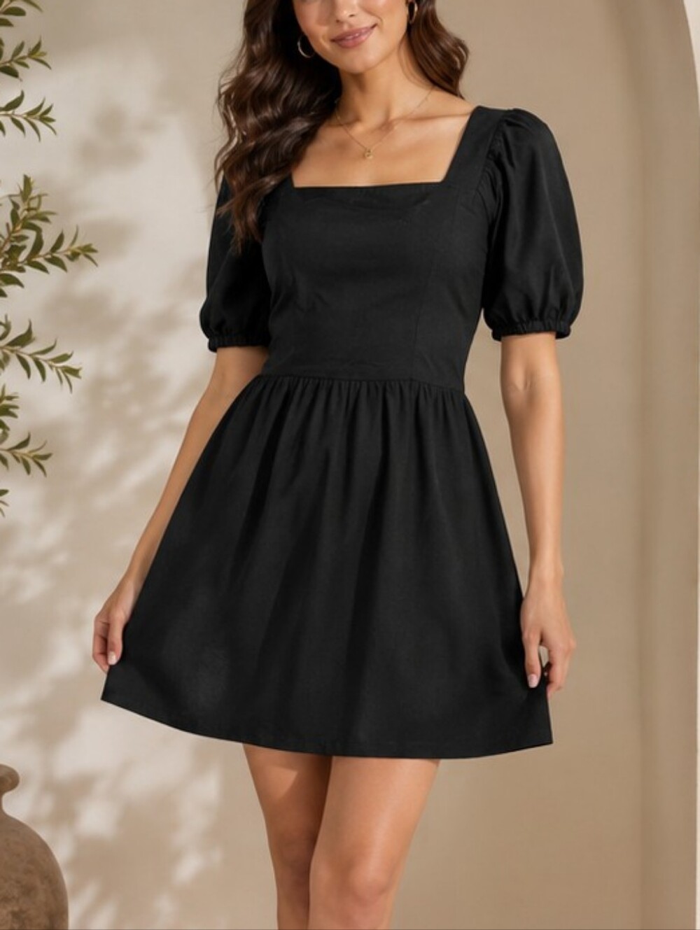 Ofeefan Women's Puff Sleeve Tie-Back Mini Dress – Black | Size XS | NWT